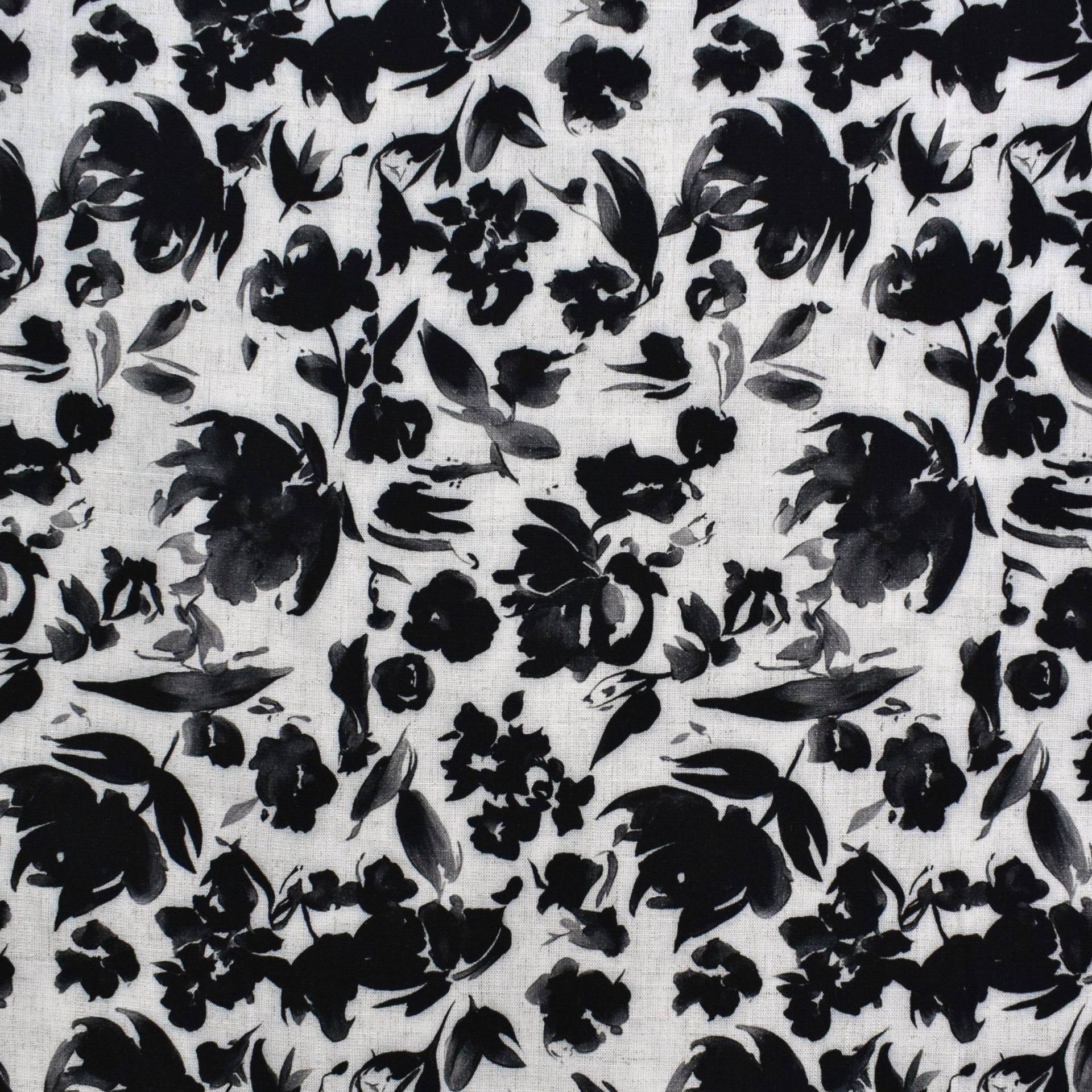 Viskose Leinen Aquarell Blossom, schwarz von Stoffe Hemmers