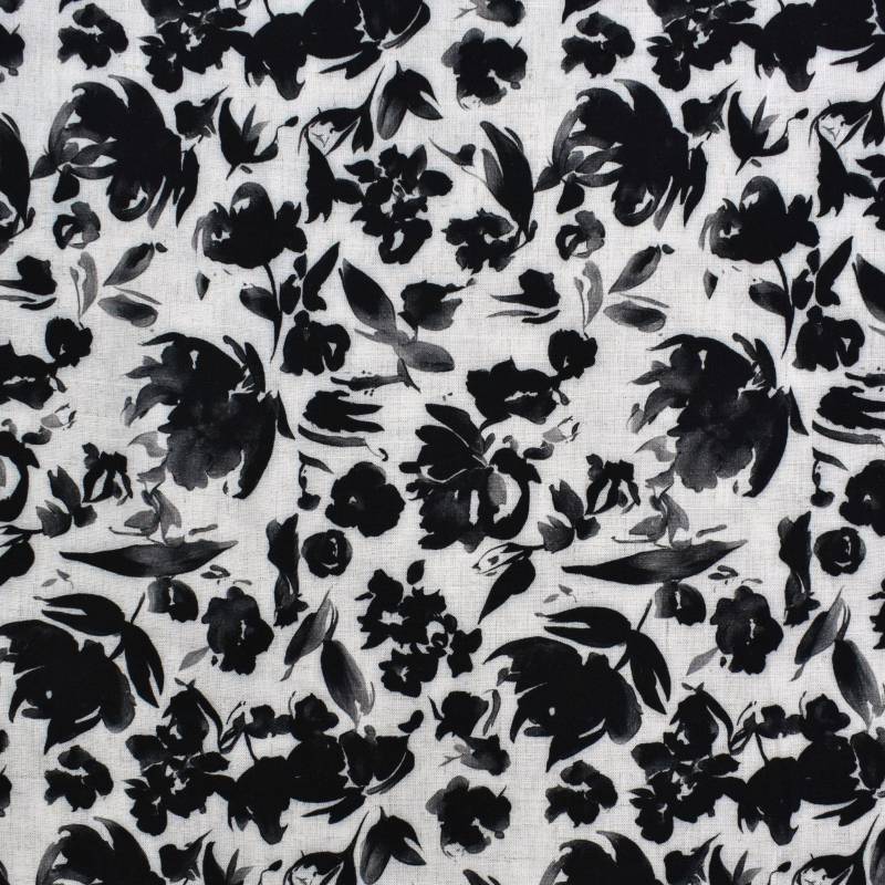 Viskose Leinen Aquarell Blossom, schwarz von Stoffe Hemmers