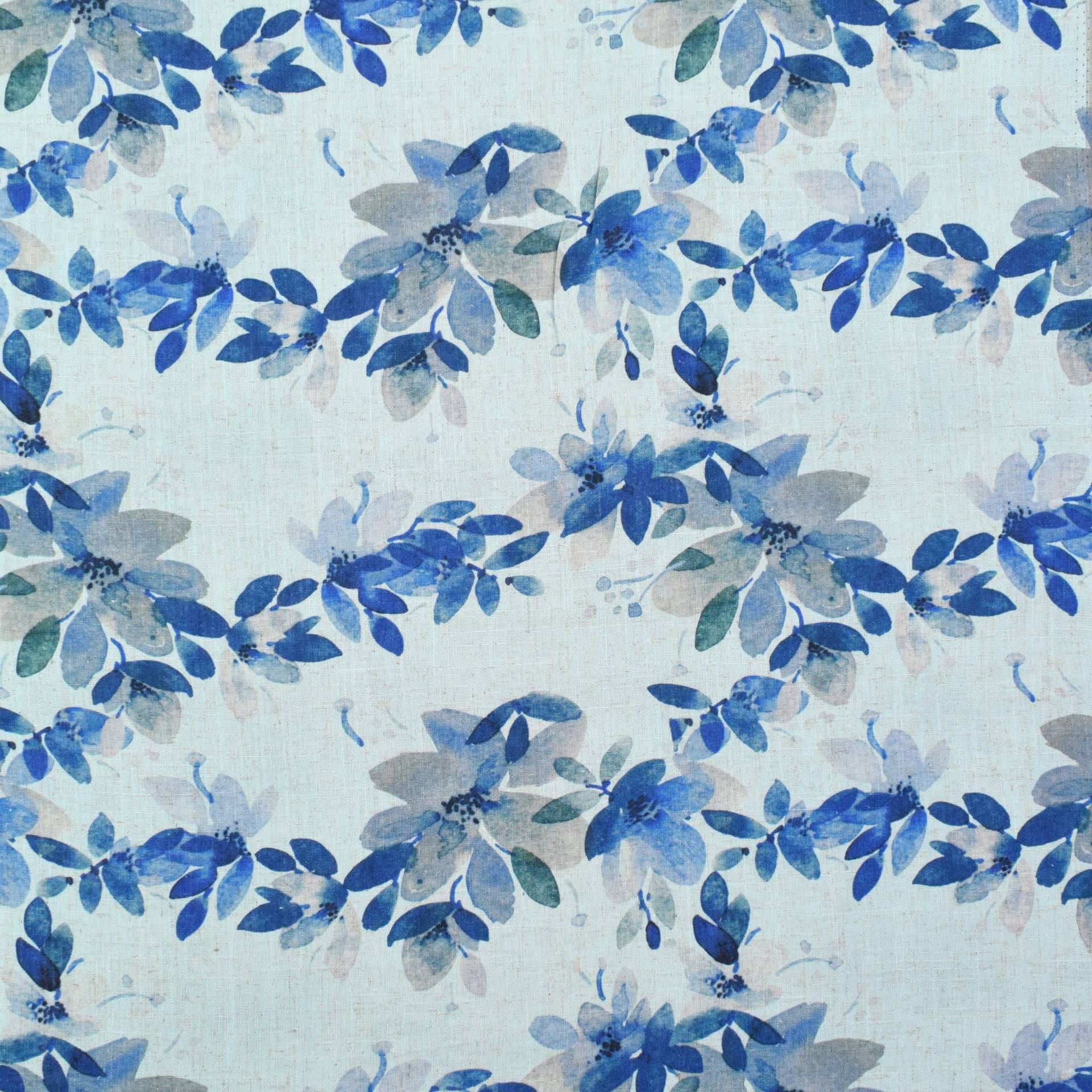 Viskose Leinen Blumenranken, blau Viskose Leinen Blumenranken, blau von Stoffe Hemmers