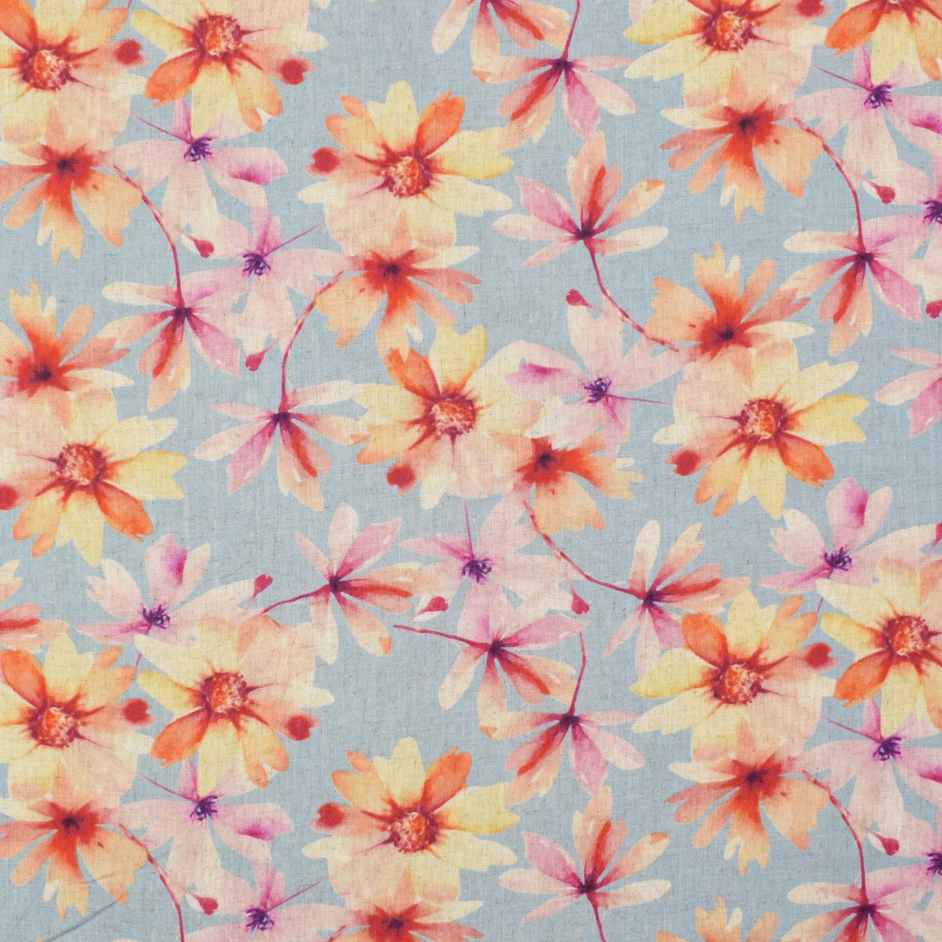 Viskose Leinen Flower Paradise, hellblau von Stoffe Hemmers