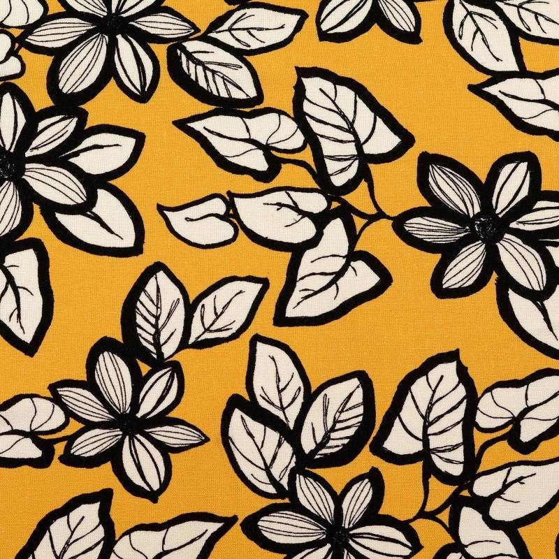Viskose Leinen Mix Flower Love, maisgelb von Stoffe Hemmers
