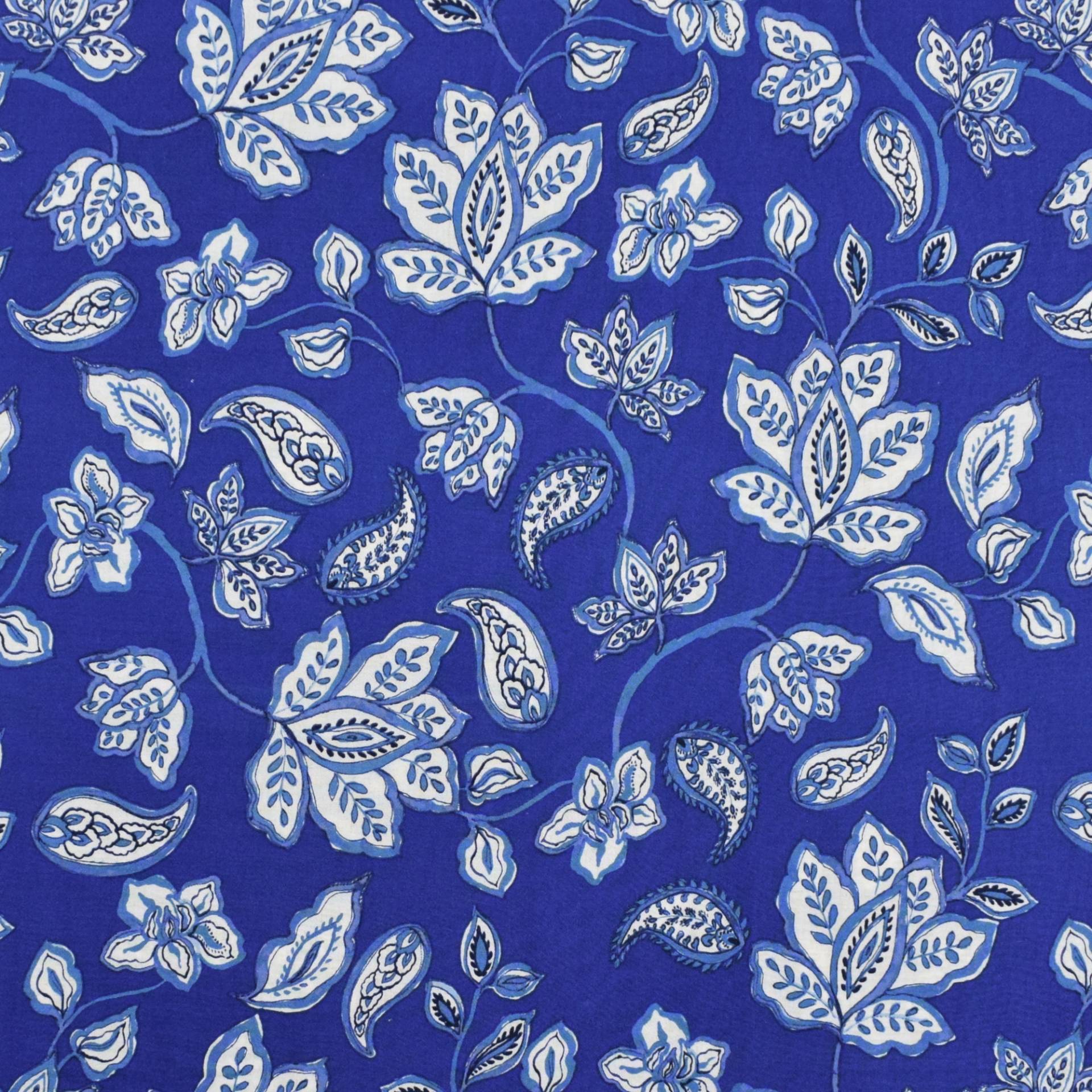 Viskose Leinen Paisley Flowers, blau von Stoffe Hemmers