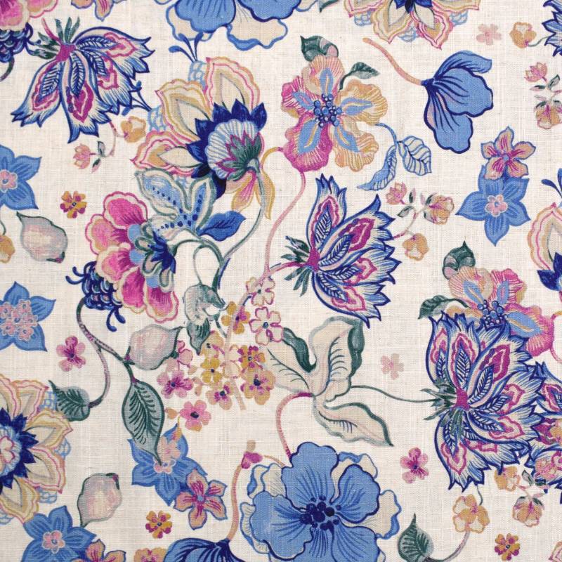 Viskose Leinen Romantic Flowers, blau von Stoffe Hemmers