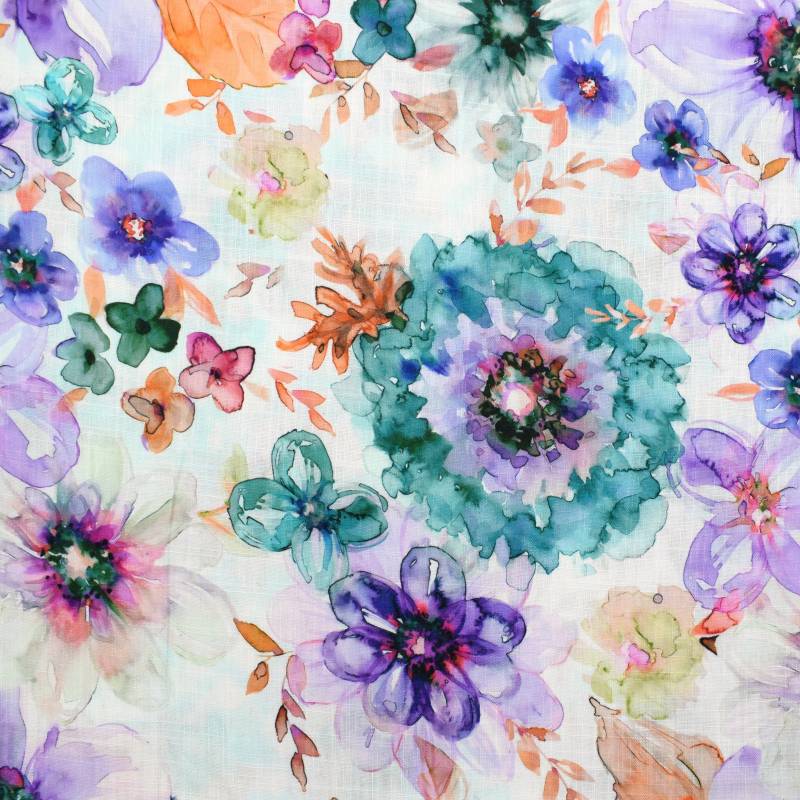 Viskose Leinen Spring Flowers, blassmint von Stoffe Hemmers