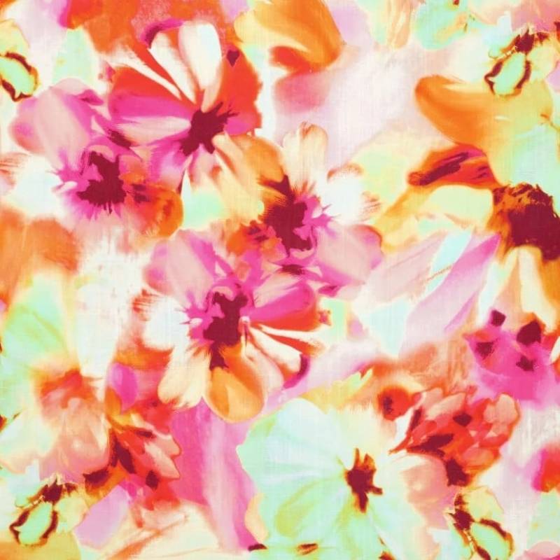 Viskose Leinen Summer Flowers, pink von Stoffe Hemmers