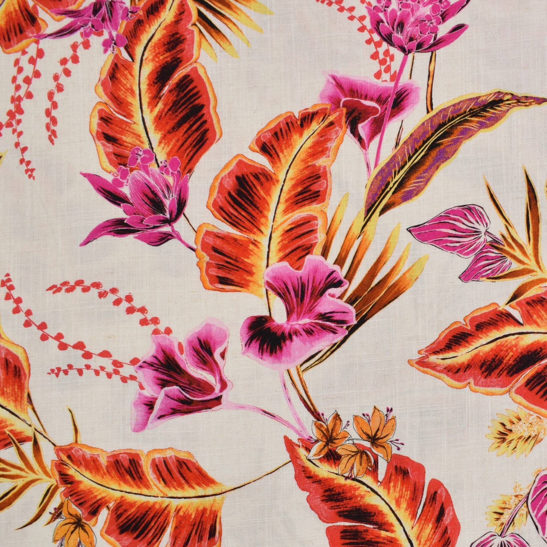 Viskose Leinen Tropical Flowers, rot von Stoffe Hemmers