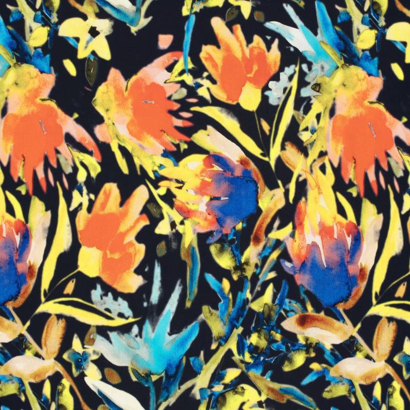 Viskose Popeline Blumentraum, marine von Stoffe Hemmers