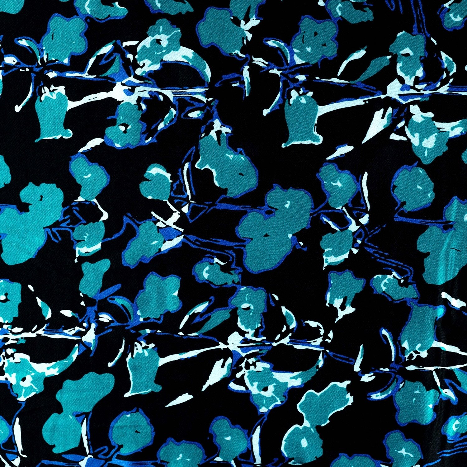 Viskose Satin Abstract Flowers, petrol Viskose Satin Abstract Flowers, petrol von Stoffe Hemmers
