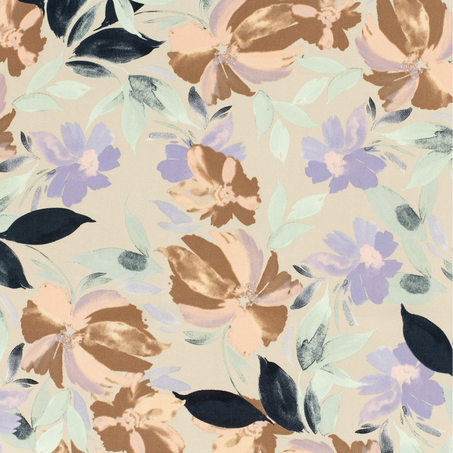 Viskose Satin Blumenliebe, sand von Stoffe Hemmers