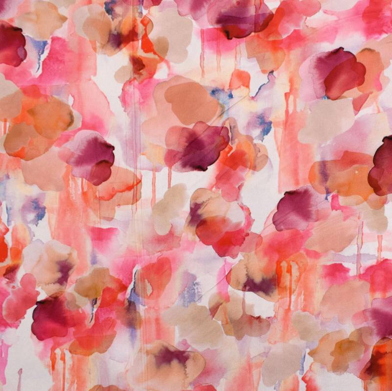 Viskose Stretch Twill Abstract Flowers, koralle von Stoffe Hemmers