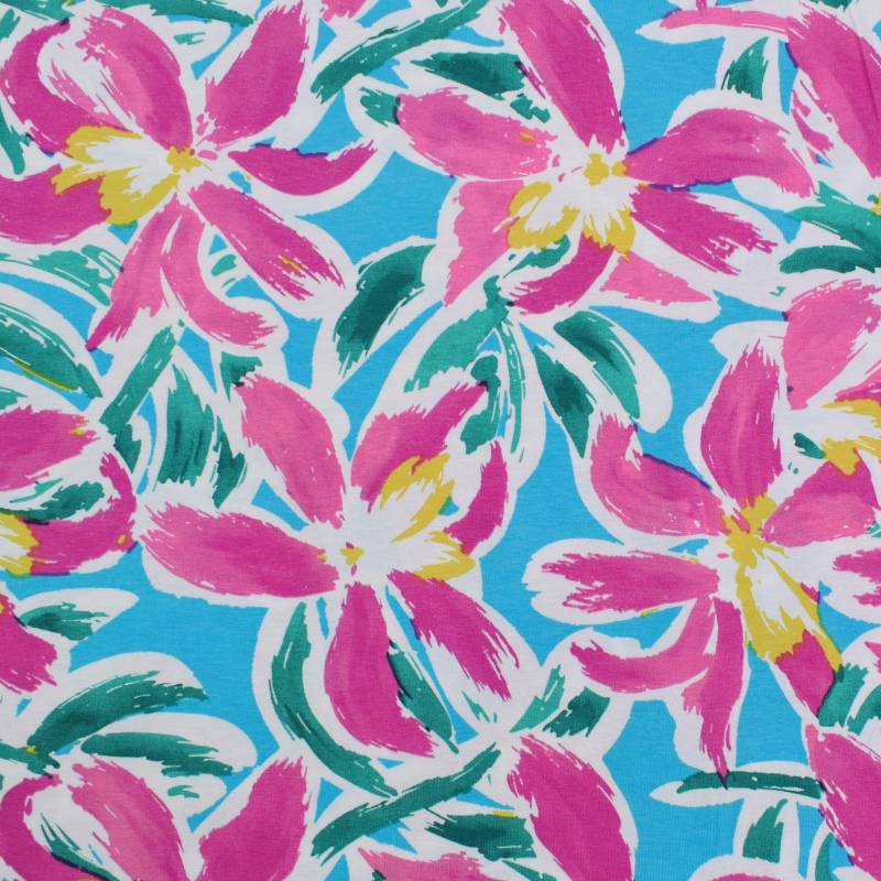 Viskosejersey Flowers, pink von Stoffe Hemmers