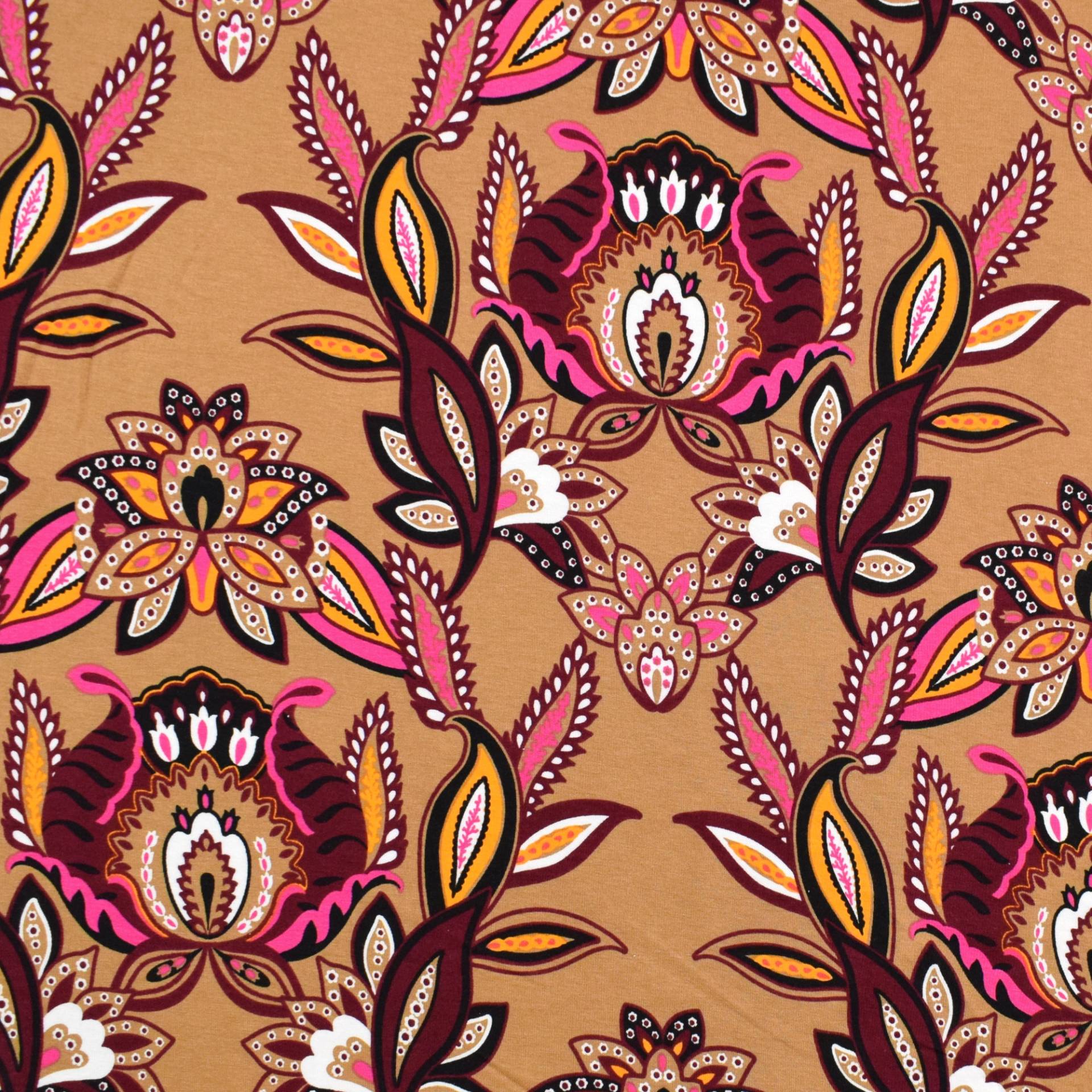 Viskosejersey Paisley Flowers, caramel Viskosejersey Paisley Flowers, caramel von Stoffe Hemmers