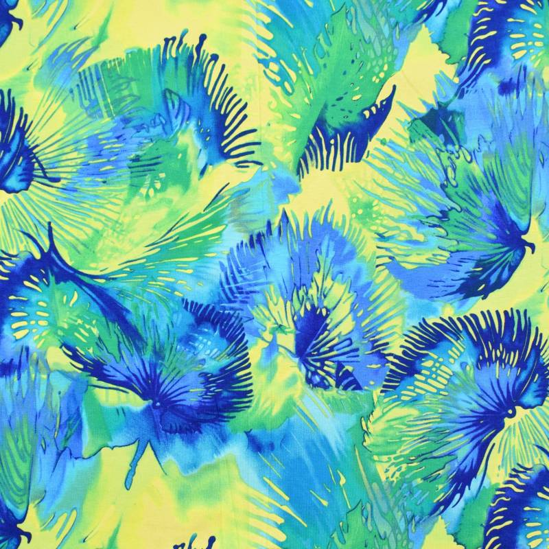 Viskosejersey Palm Leaves, blau von Stoffe Hemmers