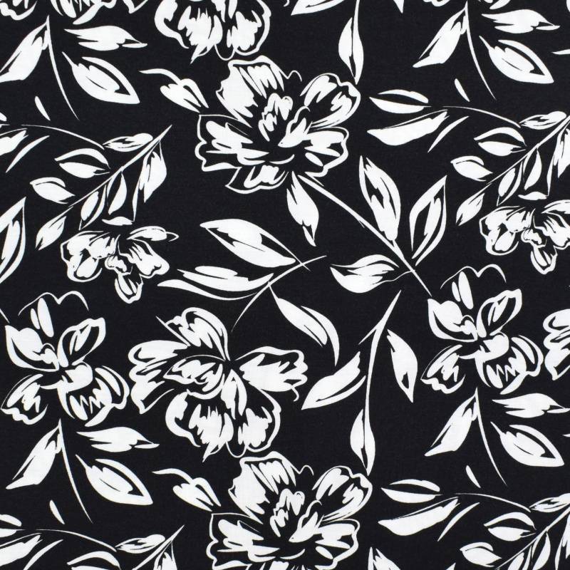 Viskosejersey White Flowers, schwarz von Stoffe Hemmers