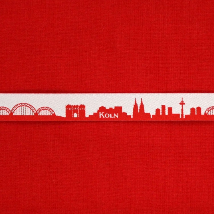 Webband Meine Heimat Skyline KÖLN rot/weiss von Stoffe Hemmers