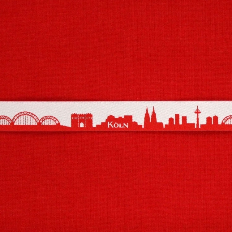 Webband Meine Heimat Skyline KÖLN rot/weiss von Stoffe Hemmers