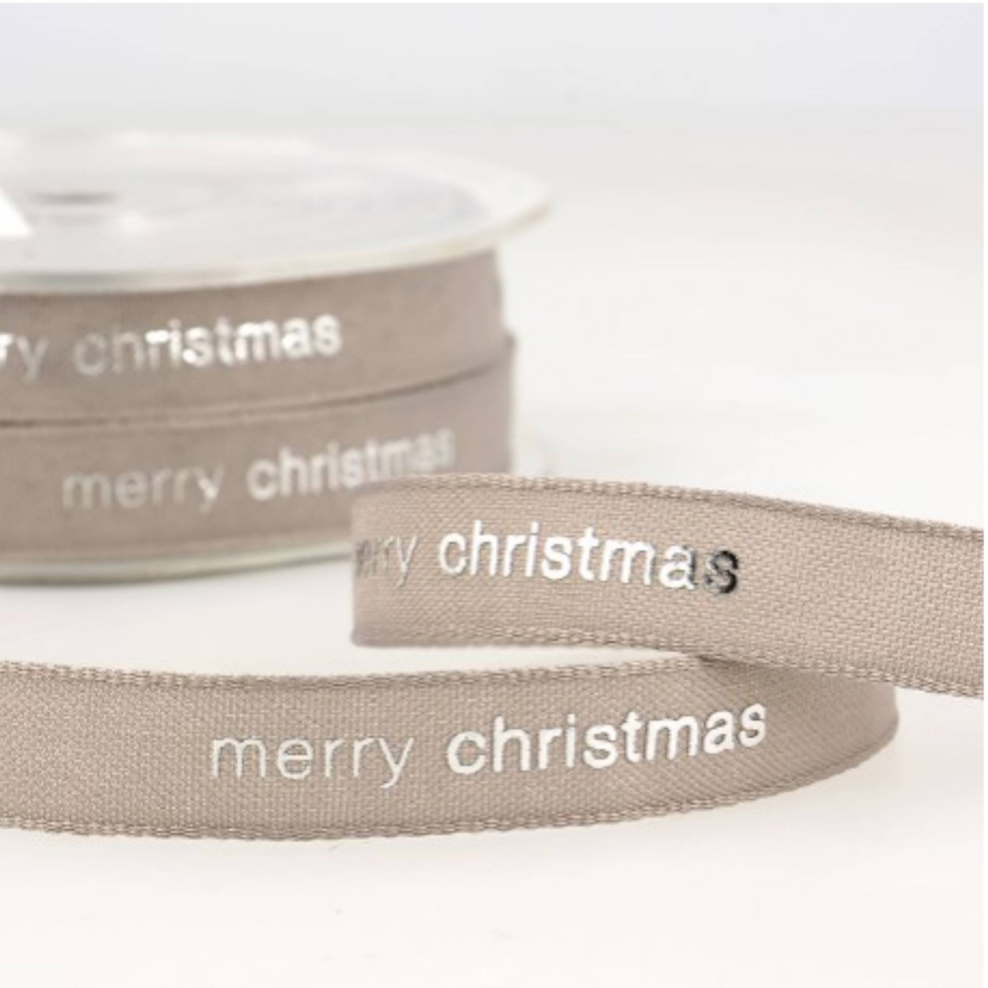 Webband merry christmas, taupe von Stoffe Hemmers