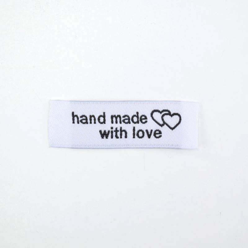 Webetikett Handmade with love 50 x 15 mm, weiß von Stoffe Hemmers