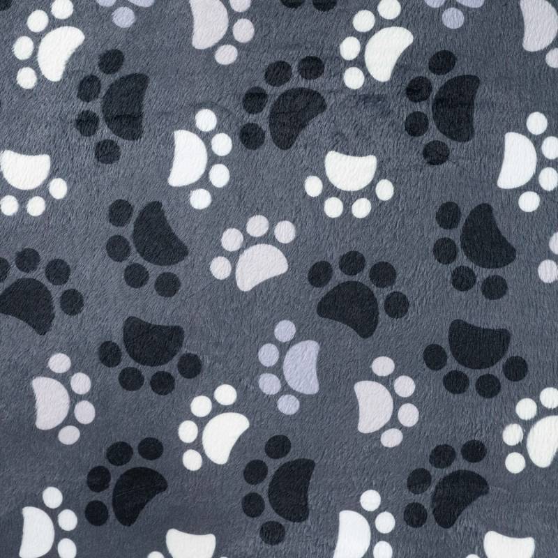 Wellnessfleece Pfoten, grau von Stoffe Hemmers