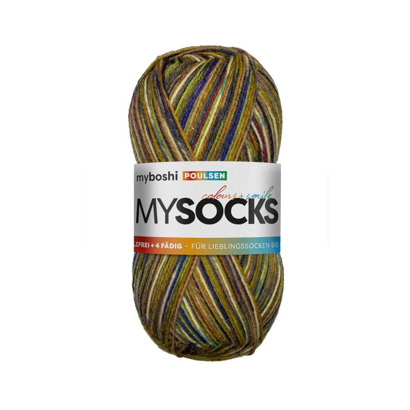 myboshi mysocks 4-fädige Sockenwolle Poulsen 100g, ocker-blau von Stoffe Hemmers