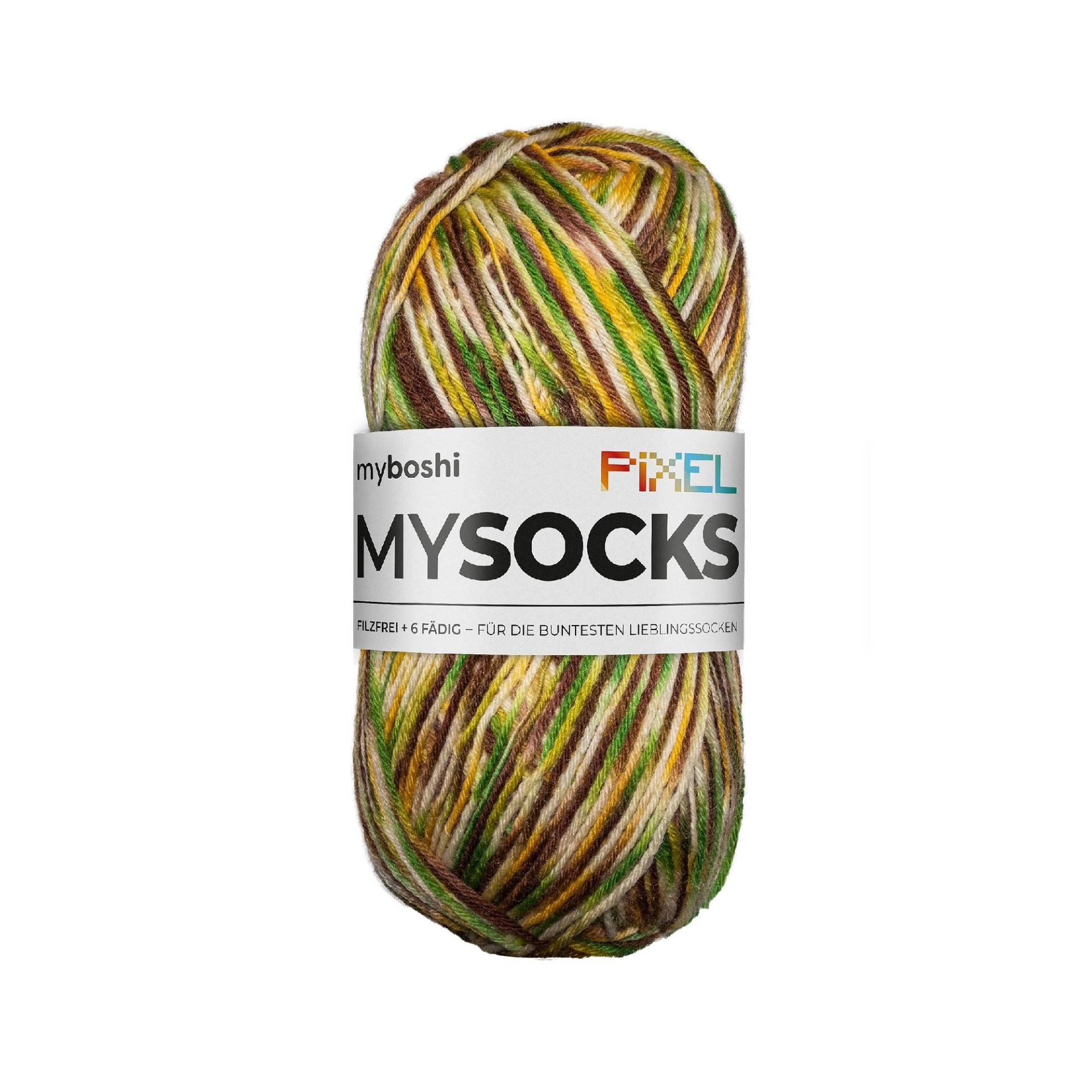 myboshi mysocks Pixel 6-fädige Sockenwolle Copper 150g, braun-gelb von Stoffe Hemmers