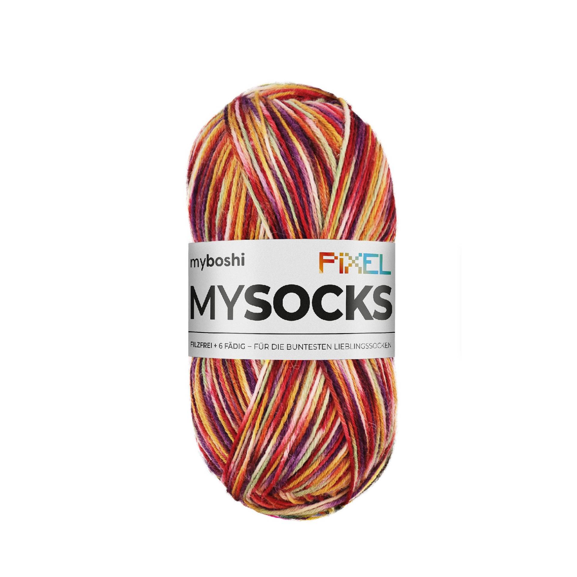 myboshi mysocks Pixel 6-fädige Sockenwolle Nesu 150g, rot-orange von Stoffe Hemmers