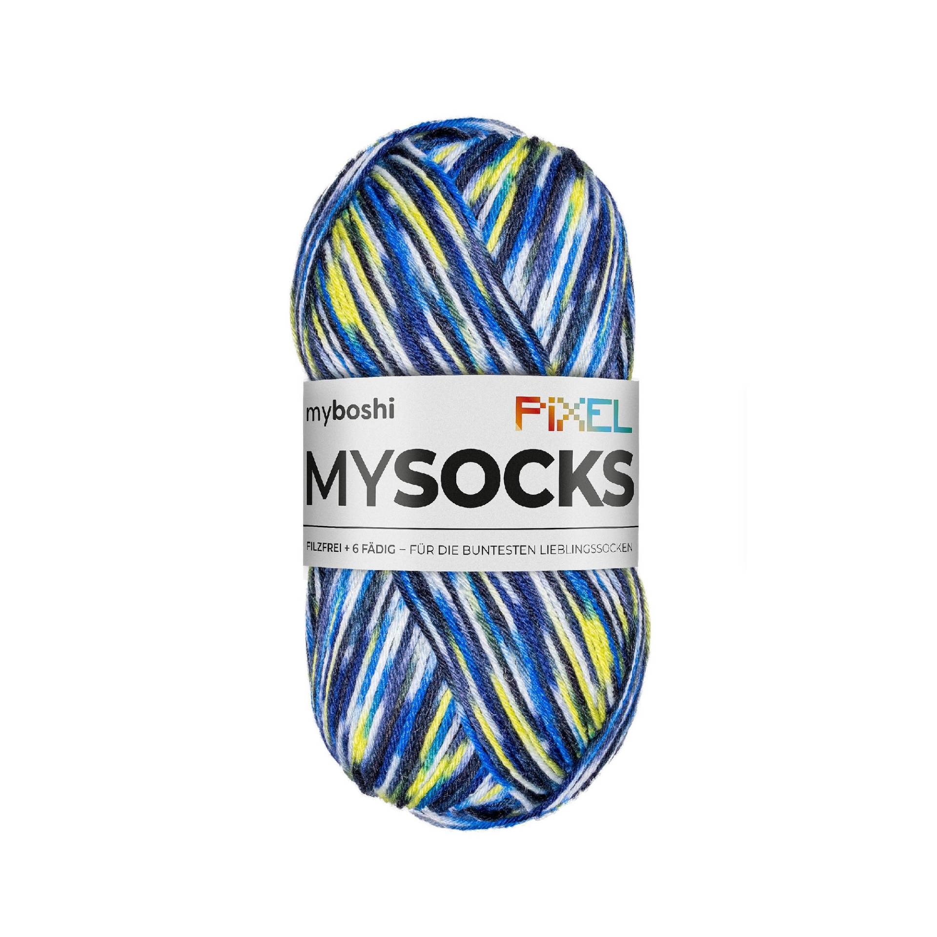 myboshi mysocks Pixel 6-fädige Sockenwolle Otis 150g, blau-gelb myboshi mysocks Pixel 6-fädige Sockenwolle Otis 150g, blau-gelb von Stoffe Hemmers