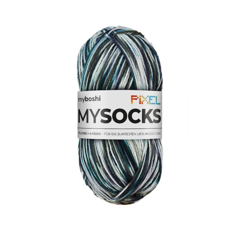 myboshi mysocks Pixel 6-fädige Sockenwolle Tron 150g, schwarz-blau von Stoffe Hemmers