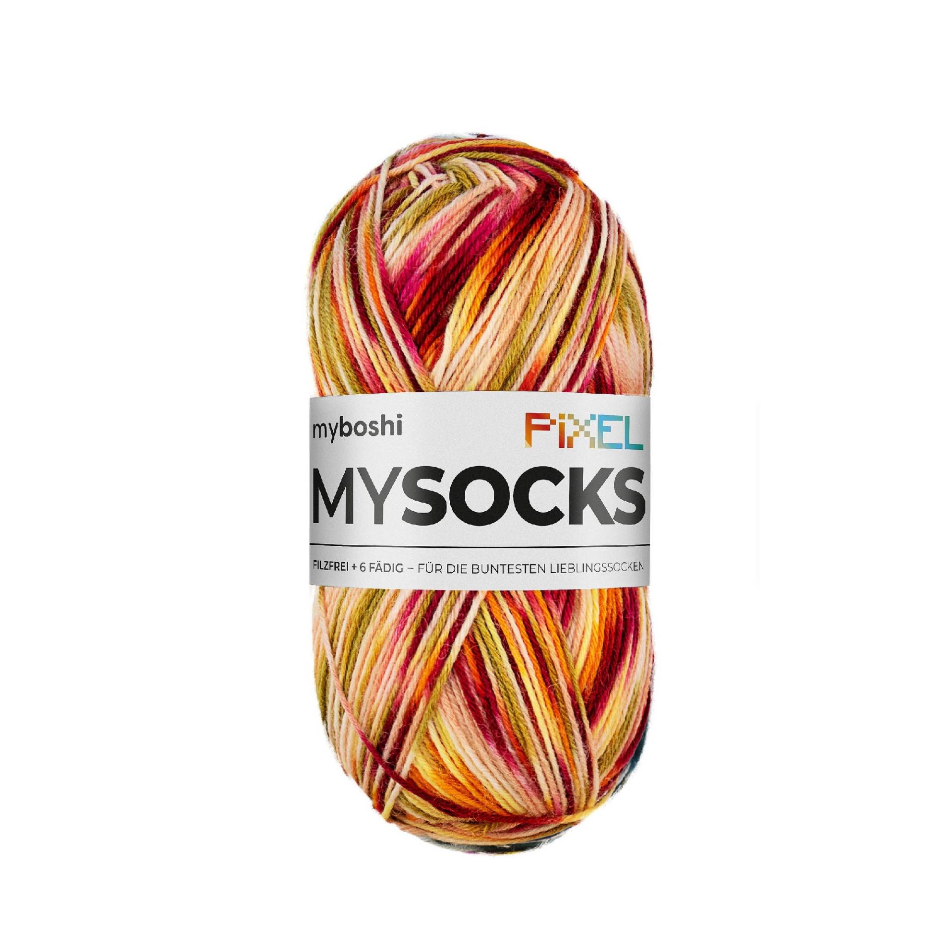 myboshi mysocks Pixel 6-fädige Sockenwolle Virex 150g, rot-gelb von Stoffe Hemmers