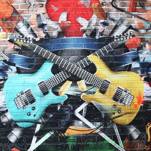 Baumwolljersey "PANEL Rock Musik Gitarre" 105x150cm Jerseystoff Panelstoff von Stoffe Kudellino