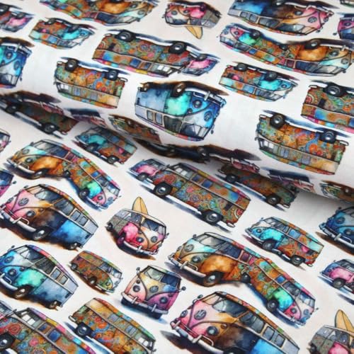 Baumwolljersey "VW Bulli Bus Retro" - Hochwertige Jerseystoff Meterware ab 25 cm Länge Baumwolljersey "VW Bulli Bus Retro" - Hochwertige Jerseystoff Meterware ab 25 cm Länge von Stoffe Kudellino