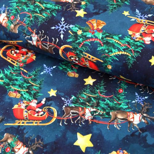 Baumwolljersey "Weihnachtsmann im Schlitten petro l/blau" - Jerseystoff Winterstoff ab 25 cm Länge Baumwolljersey "Weihnachtsmann im Schlitten petro l/blau" - Jerseystoff Winterstoff ab 25 cm Länge von Stoffe Kudellino