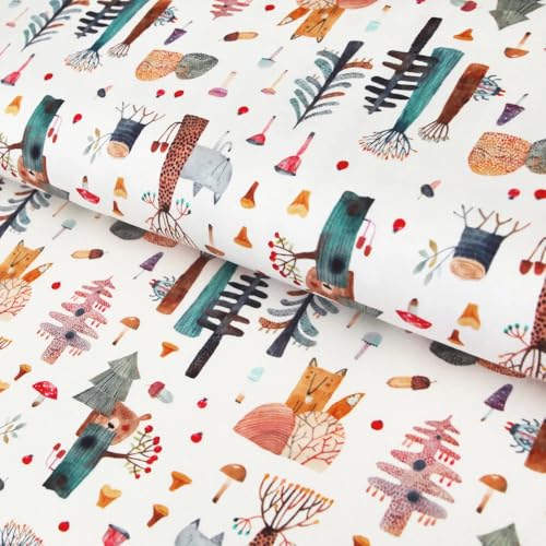 Baumwolljersey mit Waldtier-Design – Hochwertiger Jerseystoff mit bunten Waldtieren auf weißem Hintergrund, ideal für kreative Nähprojekte. Baumwolljersey mit Waldtier-Design – Hochwertiger Jerseystoff mit bunten Waldtieren auf weißem Hintergrund, ideal für kreative Nähprojekte. von Stoffe Kudellino