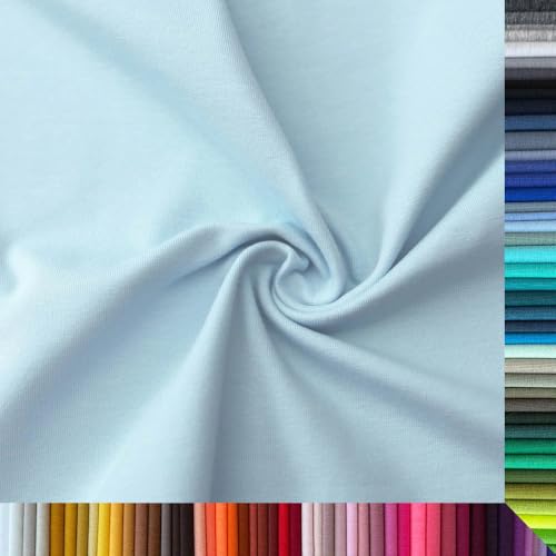 Jersey Stoff Uni - Hochwertiger Baumwolljersey - Meterware, 220g/m², Öko-Tex Standard 100 - Jerseystoffe ab 25 cm Länge Farbe Babyblau Pastellblau Jersey Stoff Uni - Hochwertiger Baumwolljersey - Meterware, 220g/m², Öko-Tex Standard 100 - Jerseystoffe ab 25 cm Länge Farbe Babyblau Pastellblau von Stoffe Kudellino
