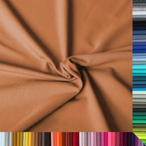 Jersey Stoff Uni - Hochwertiger Baumwolljersey - Meterware, 220g/m², Öko-Tex Standard 100 - Jerseystoffe ab 25 cm Länge Farbe Cognac Braun Jersey Stoff Uni - Hochwertiger Baumwolljersey - Meterware, 220g/m², Öko-Tex Standard 100 - Jerseystoffe ab 25 cm Länge Farbe Cognac Braun von Stoffe Kudellino