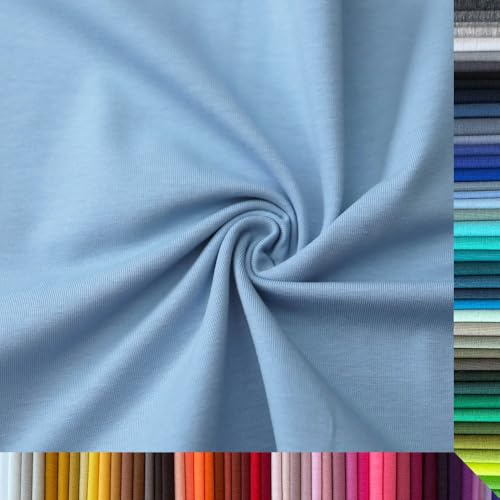 Jersey Stoff Uni - Hochwertiger Baumwolljersey - Meterware, 220g/m², Öko-Tex Standard 100 - Jerseystoffe ab 25 cm Länge Farbe Hellblau von Stoffe Kudellino