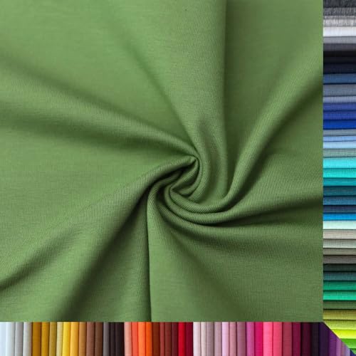 Jersey Stoff Uni - Hochwertiger Baumwolljersey - Meterware, 220g/m², Öko-Tex Standard 100 - Jerseystoffe ab 25 cm Länge Farbe Maigrün Moos Jersey Stoff Uni - Hochwertiger Baumwolljersey - Meterware, 220g/m², Öko-Tex Standard 100 - Jerseystoffe ab 25 cm Länge Farbe Maigrün Moos von Stoffe Kudellino