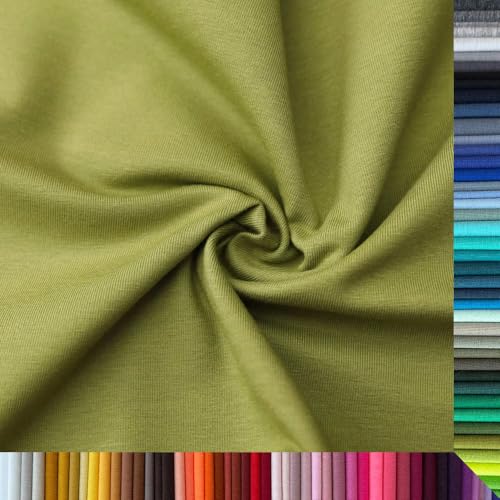 Jersey Stoff Uni - Hochwertiger Baumwolljersey - Meterware, 220g/m², Öko-Tex Standard 100 - Jerseystoffe ab 25 cm Länge Farbe Olivegrün von Stoffe Kudellino