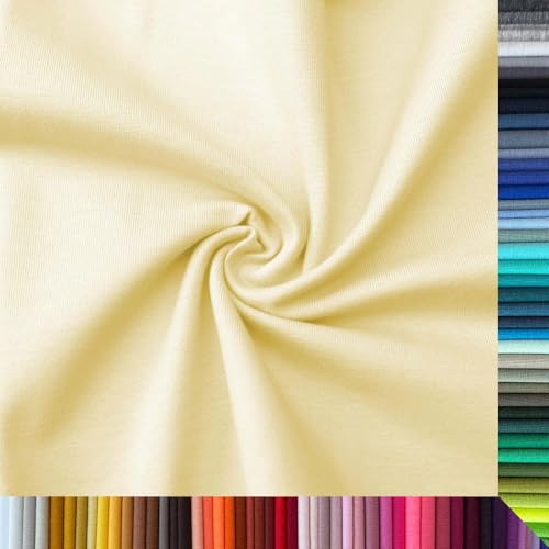 Jersey Stoff Uni - Hochwertiger Baumwolljersey - Meterware, 220g/m², Öko-Tex Standard 100 - Jerseystoffe ab 25 cm Länge Farbe Pastellgelb Jersey Stoff Uni - Hochwertiger Baumwolljersey - Meterware, 220g/m², Öko-Tex Standard 100 - Jerseystoffe ab 25 cm Länge Farbe Pastellgelb von Stoffe Kudellino