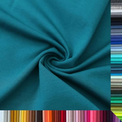 Jersey Stoff Uni - Hochwertiger Baumwolljersey - Meterware, 220g/m², Öko-Tex Standard 100 - Jerseystoffe ab 25 cm Länge Farbe Petrol Hell Jersey Stoff Uni - Hochwertiger Baumwolljersey - Meterware, 220g/m², Öko-Tex Standard 100 - Jerseystoffe ab 25 cm Länge Farbe Petrol Hell von Stoffe Kudellino