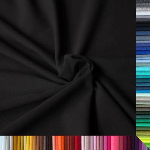 Jersey Stoff Uni - Hochwertiger Baumwolljersey - Meterware, 220g/m², Öko-Tex Standard 100 - Jerseystoffe ab 25 cm Länge Farbe Schwarz von Stoffe Kudellino