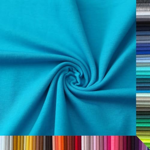 Jersey Stoff Uni - Hochwertiger Baumwolljersey - Meterware, 220g/m², Öko-Tex Standard 100 - Jerseystoffe ab 25 cm Länge Farbe Türkisblau Jersey Stoff Uni - Hochwertiger Baumwolljersey - Meterware, 220g/m², Öko-Tex Standard 100 - Jerseystoffe ab 25 cm Länge Farbe Türkisblau von Stoffe Kudellino