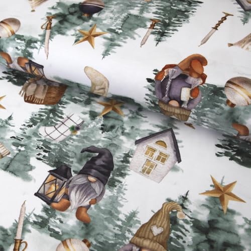 Jerseystoff Weihnachten - "Winter Wichtel, Gnom, Kobold, Zwerg" in weiß/grün - Jerseystoff, Winterstoff ab 25 cm Länge von Stoffe Kudellino Jerseystoff Weihnachten - "Winter Wichtel, Gnom, Kobold, Zwerg" in weiß/grün - Jerseystoff, Winterstoff ab 25 cm Länge von Stoffe Kudellino von Stoffe Kudellino