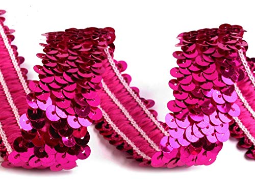 Stretch-Pailletten, Paillettenband, Paillettenborte elastisch, in silber, rot, gold, schwarz, pink und rosa erhältlich, Breite 20mm, VE: 1,0m (Barbie Pink) von Stoffe-Online-Shop