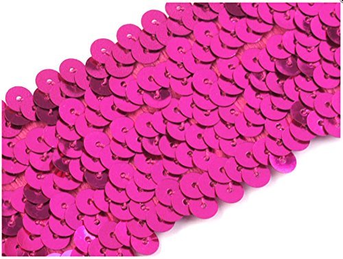 Stretch-Pailletten, Paillettenband, Paillettenborte elastisch, in schwarz, rot, gold, silber, blau, türkis, lila und pink erhältlich, Breite 45mm, VE: 1,5m (pink) von Stoffe-Online-Shop