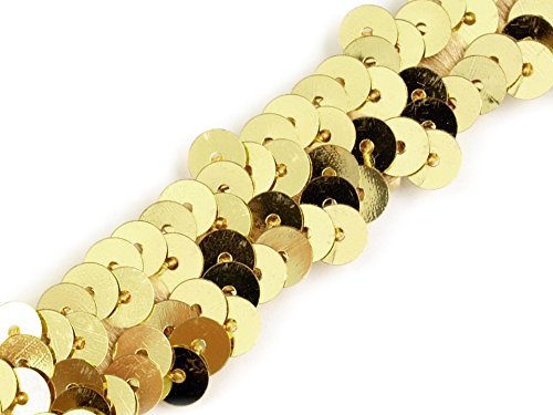 Stretch-Pailletten, Paillettenband, Paillettenborte elastisch, in silber, rot, gold und rosa erhältlich, Breite 20mm, VE: 1,5m (gold) von Stoffe-Online-Shop