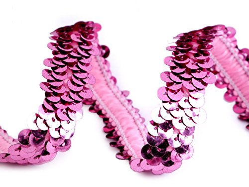 Stretch-Pailletten, Paillettenband, Paillettenborte elastisch, in silber, rot, gold und rosa erhältlich, Breite 20mm, VE: 1,5m (Barbie rosa) von Stoffe-Online-Shop