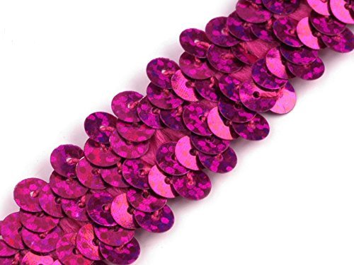 Stretch-Pailletten, Paillettenband, Paillettenborte elastisch, mit Hologramm-Effekt in silber, gold, schwarz, blau, türkis und pink erhältlich, Breite 20mm, VE: 0,7m (Pink) von Tokiso