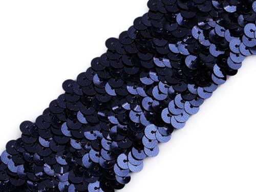 Stretch-Pailletten, Paillettenbandi, Paillettenborte elastisch, in schwarz, rot, gold, silber, blau, türkis, lila und pink erhältlich, Breite 45mm, VE: 1,5m (blau) von Stoffe-Online-Shop
