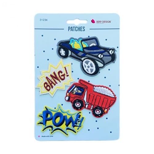 Applikation/Aufbügler mit tollen Motiven Aufnäher mit Rgenbogen Einhörner Sterne Autos Palmen... (Bang Auto) von Stofftreff Santi